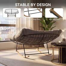 Aoxun Oversized Garden Rocking Chair With Cushion And Heavy-Duty Metal Frame For Patio,Balcony And Garden, Grey - Grey - View 5