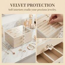 3-Layer Transparent Velvet Jewelry Storage Box, Jewelry Organizer Tray & Storage Case, Multi-Functional Earring Necklace Bracelet Pendant Storage Box, Suitable For Stud Earrings, Rings, Earrings, Necklaces And Other Accessories Storage, Can Be Used As Valentine's Day Gift, Birthday Gift - Multicolor - View 9
