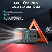 Arrancador de Batería para Auto Portátil con Compresor de Aire 150 PSI, Inflador de Neumáticos con Pantalla Digital LED y Linterna, Cargador de Emergencia Multifunción para Coche y Moto - Negro/Gris - Ver 6