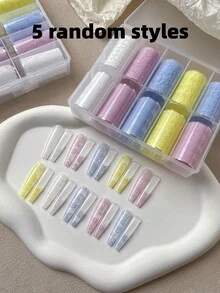 5pcs Macaron Lace Nail Art Transfer Paper, French Hollow Grid Flower Stickers, 10 Grids Nail Decoration Printing - Multicolor - View 8