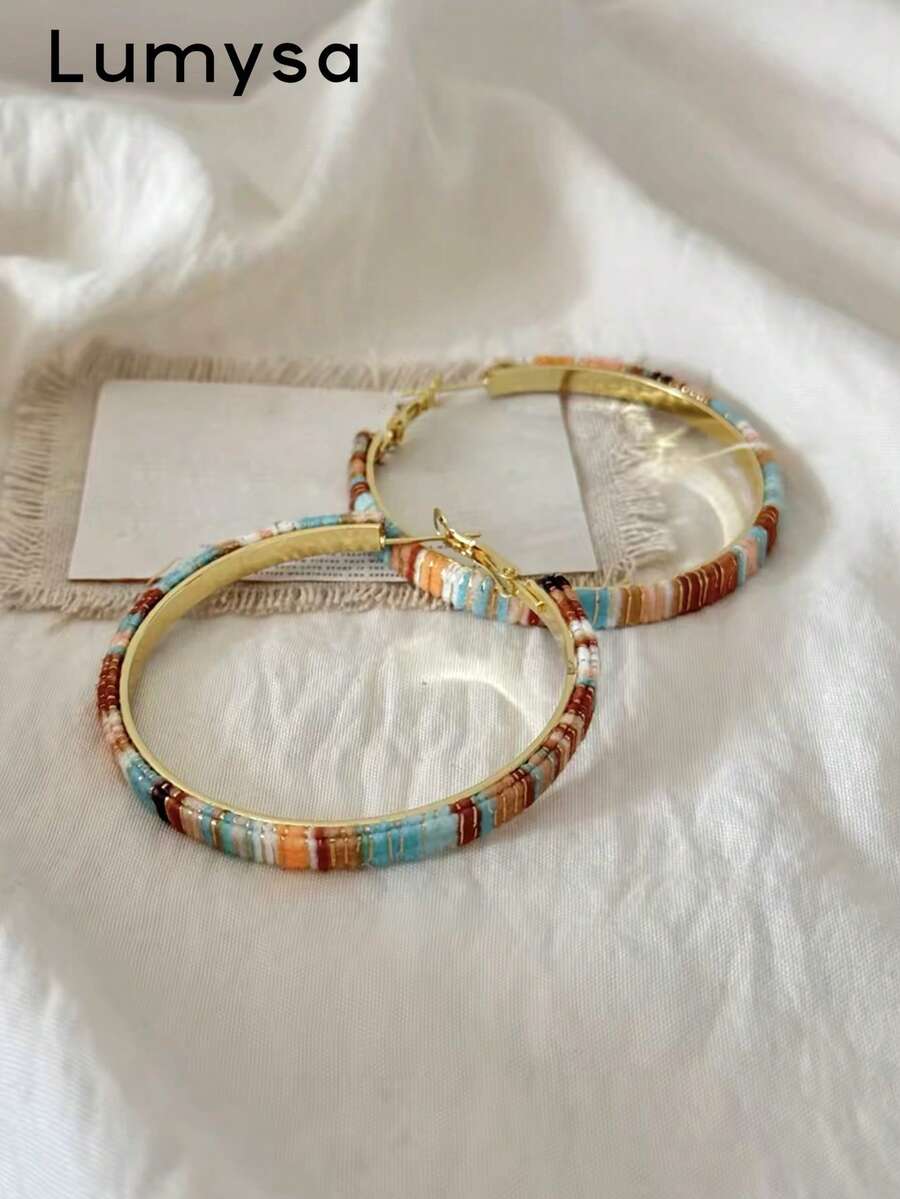 1 Pair Personalized Retro Fashion Colorful Hoop Earrings Suitable For Women's Daily, Party, Vacation Wear