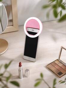 Pink Clip-On 3-Level Dimmable Selfie Ring Light, Suitable For Photography And Live Streaming, Phone Clip-On Fill Light, Portable Live Streaming Light, Makeup Photography Fill Light, Rechargeable Selfie Light, Pink Phone Ring Light 150mAh - Pink - View 5