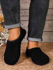 Super Soft Thick Sole Non-Slip Couple Home Thermal Slippers Women Winter Quiet Closed Toe Slip-On Comfortable Slippers - Black - View 7