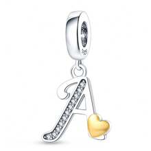 1pc S925 Sterling Silver Letter Pendant, Rhinestone Inlaid Dual Color Heart Design, 26 English Letters Available, Exquisite Hollow Craftsmanship, Original Bracelet Necklace DIY Pendant Chain Jewelry Making, Personalized Name Identifier Accessory, Suitable For Daily Wear And Holiday Gifts, Comes With Elegant Gift Box - Silver - View 23