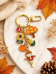 Halloween Autumn Harvest Theme Bag Charm Keychain, Bag Decoration, Scarecrow Pumpkin Sunflower Corn Tree & Initial Letter Pendant, Backpack Accessory - Multicolor - View 17