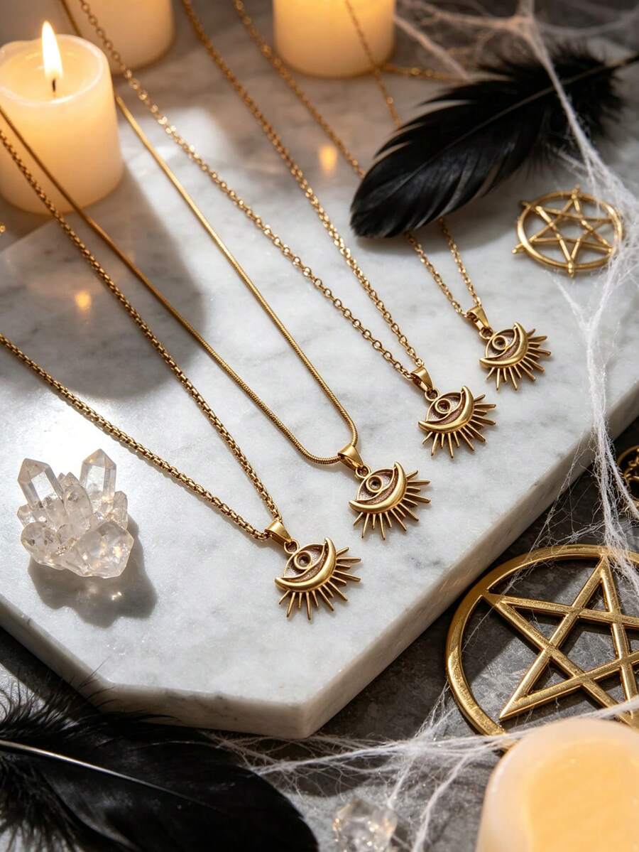 1pc Gothic Stainless Steel Gold Plated Evil Eye Necklace Unisex Daily Wear Holiday Wear Holiday Gift Niche Luxury - Yellow Gold - View 1