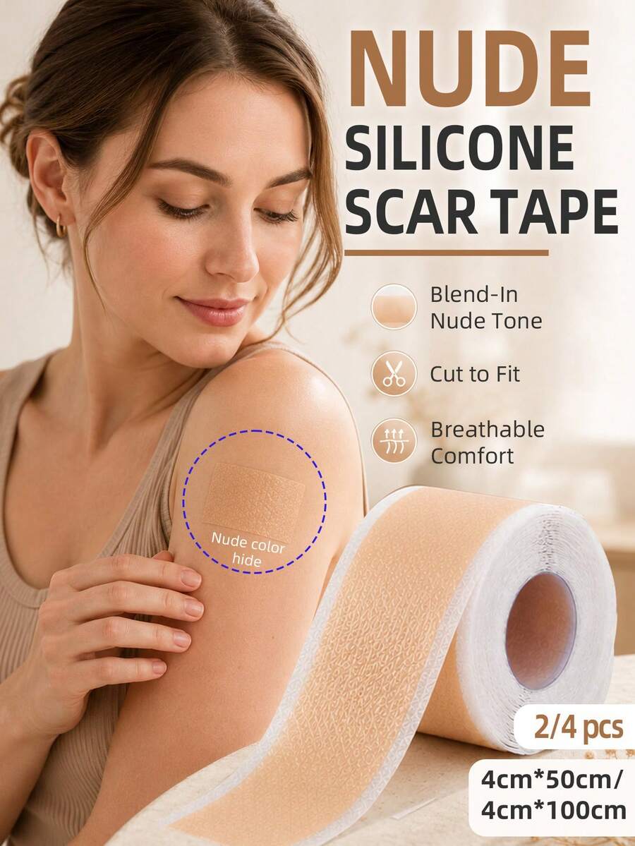 2/4pcs Of Silicone Gel Scar Patch, Self-Adhesive Scar Concealer, Matches Human Skin Tone, Invisible Coverage, Breathable And Comfortable, Suitable For Various Social Occasions, Such As Meetings, Dates, Dinners, And Ceremonies. - Skin-colored Scar Patch - View 1