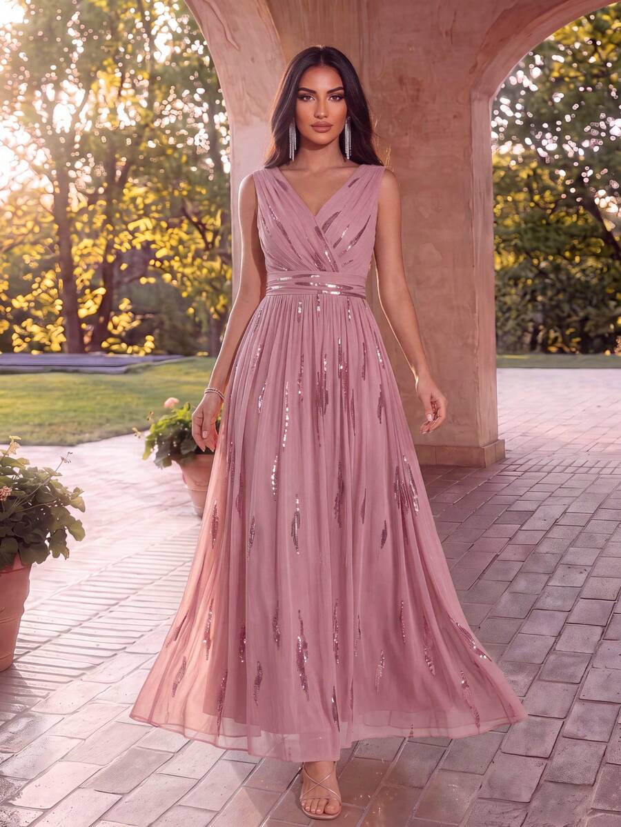 EVERPRETTY Gaun Malam Formal Mewah Elegan Musim Gugur dengan Bordir Payet, Cocok untuk Tamu Pernikahan, Ibu Pengantin, Pesta, dan Acara Semi-Formal