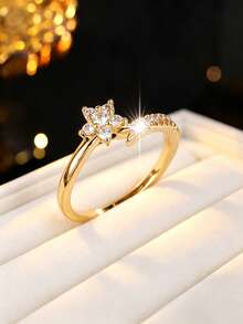 1pc Women's Fashion Fingertip Starlight Element Ring, Unique Star-Shaped Cubic Zirconia Inlaid Design, Atmospheric Outfit Accessory - Ring - View 13
