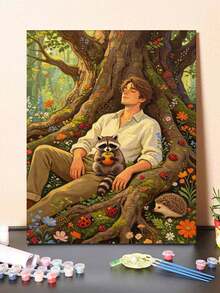 1 Set Man And Raccoon DIY Digital Oil Painting Kit, Artistic Oil Painting Set, Suitable For Adult Beginners, Bedroom Decor And Art Wall Decoration, Holiday Gifts. - Sets - View 2