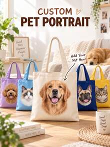 Tas Tote Foto dan Nama Hewan Peliharaan yang Dipersonalisasi, Tas Bahu Kapasitas Besar, Tas Tote Lipat yang Dapat Disesuaikan dengan Logo Nama, Tersedia dalam Berbagai Warna, Tas Bahu Kapasitas Besar Warna Polos, Cocok untuk Kerja - MultiWarna - View 2