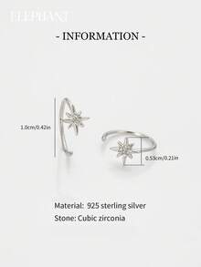 1pc S925 Sterling Silver Mini Diamond Eight-Pointed Star Nose Hook, Pure Silver Nose Jewelry, Minimalist Versatile, Unisex Nose Piercing Accessory, Nose And Ear Universal Piercing Jewelry, Style, Suitable For Men And Women - Multicolor - View 2
