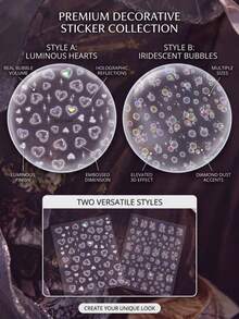 2 Styles Iridescent Heart Bubble Decorative Stickers, Luxury Laser Texture, Suitable For Water Bottles, Portable Containers, Refreshing The Appearance Of Objects And Adding Atmosphere - Decorative Stickers - View 5