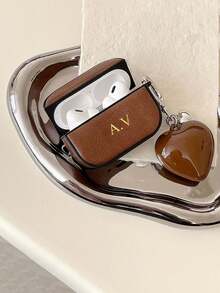 1Pc Personalized Golden Initials Letters Customize Earphone Case,Luxury Synthetic Leather Cowhide Pattern TPU Cover - Multicolor - View 4
