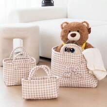 1Pc Personalized Name Check Quilted Storage Basket With Carry Handles, Large Capacity Fabric Storage Bin, Multi-Use Organizer For Toys, Garments And Daily Items, Portable Home Storage Tote, Wonderful Gift For Baby Shower, Newborn And Housewarming - Multicolor - View 7