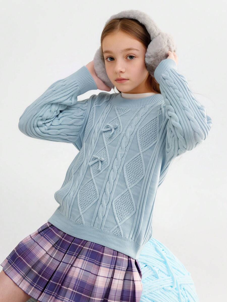 Balabala Girls Cute Soft Knit Sweater Pullover Jumper Casual Versatile Top For Tween Girl Winter Daily Wear - Blue Tint - View 1