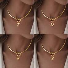 1pc New Classic Letter Hollow Heart Pendant Necklace, Unisex Gold-Tone Chain Letter Necklace, Birthday Gift Jewelry - Gold - View 9