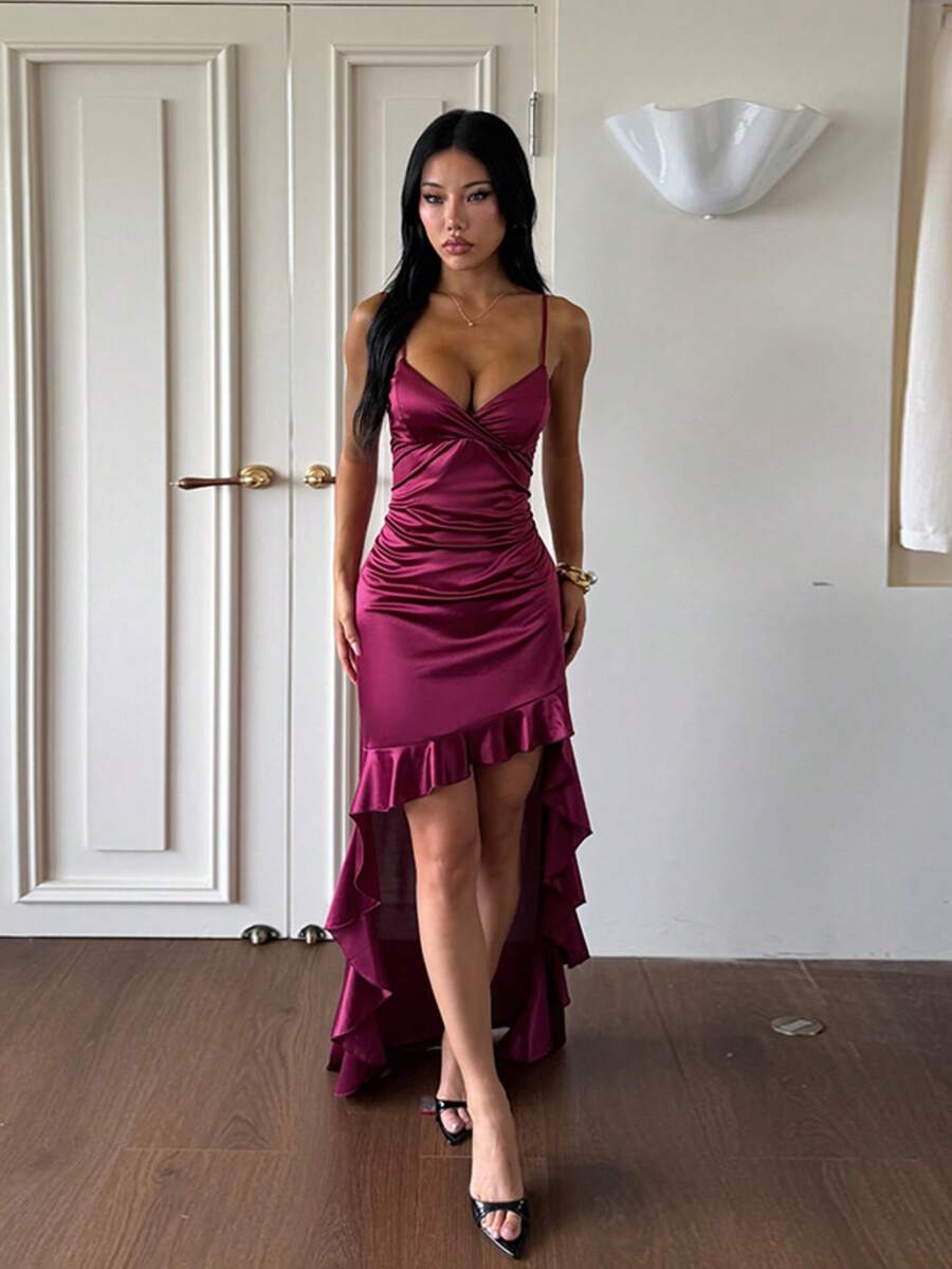 1pc Solid Color Elegant Knit Fabric Sleeveless Dress Beach Autumn - Burgundy - View 1