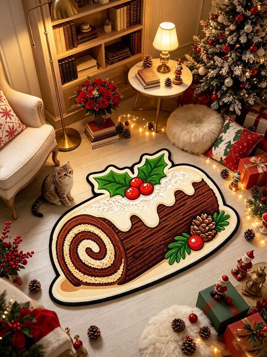 1 pc Keset Lantai Motif Kue Gulung Swiss, Hadiah Natal, Keset Pintu, Karpet Kecil, Keset Selamat Datang, Karpet, Keset Lantai, Keset Pintu Luar, Karpet Dapur, Dekorasi Rumah, Keset Pintu Depan, Karpet Area, Keset Luar Ruangan - MultiWarna - View 1