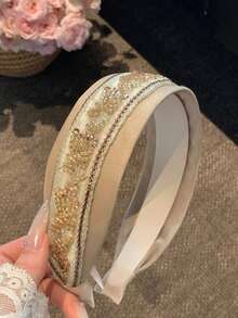 1pc Fashionable Rice Bead Headband, Luxury Elegant High Crown Hair Hoop, Face Washing Hair Accessory For Women - Multicolor - View 6
