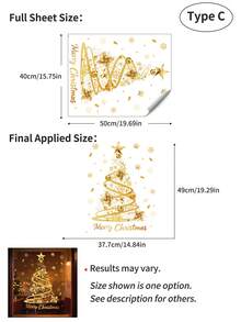 1pc Christmas Gold Window Static Cling Sticker, Christmas Tree / Gift Box / Wreath Pattern Electrostatic Adsorption PVC Window Decal, Glue-Free Easy Removal, Suitable For Home, Bathroom, Shop Glass, Holiday Atmosphere Decoration - Gold - View 13