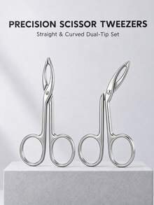 1/2Pcs Scissor Handle Eyebrow Tweezers Set, Straight & Curved Tip, Stainless Steel Precision Brow Plucker, Portable Beauty Grooming Tool For Removing Stray Facial Hairs, Eyebrow Shaping Accessory - Eyebrow Tweezers - View 4