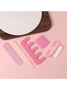Bộ 6 món dụng cụ làm móng, bộ làm nail nghệ thuật di động gồm dũa móng, miếng đệm mút, kẹp tách ngón chân, bàn chải làm sạch móng, que đẩy da gỗ, dụng cụ chăm sóc móng chuyên nghiệp cho làm nail DIY, dùng tại nhà và du lịch - Hồng - Xem 6
