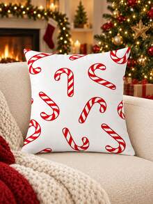2pcs Candy Cane Christmas Pillow Cases, Red And White Holiday Throw Pillow Covers, Single-Sided Print, Pillow Insert Not Included - Multicolor - View 3