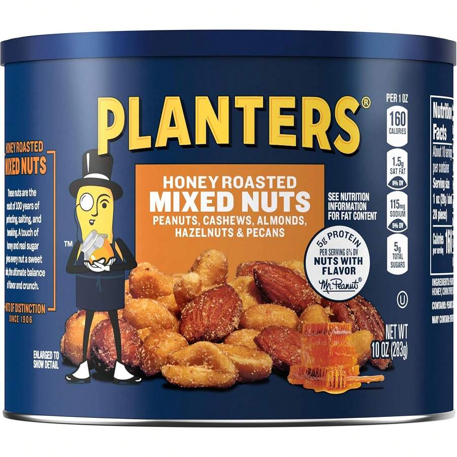 PLANTERS Honey Roasted Mixed Nuts, Plant Based Protein, 10 Oz (6 Ct ...