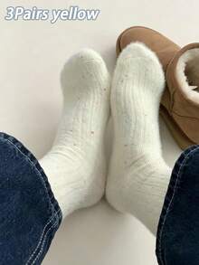 1/3/6 Pairs Solid Color Polka Dot Woolen Fuzzy Women Socks, Long/Mid-Calf Thick Warm Autumn/Winter Ins Style Slouch Socks - Multicolor - View 15