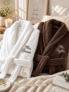 Personalized Couple Bathrobe Set, Honeymoon Bathrobe, Anniversary Gift, Customized Embroidered Mr & Mrs Bathrobe, Wedding Gift - Multicolor - View 3