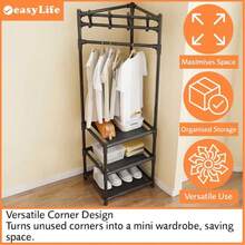 Title: Multifunctional Floor Standing Garment Rack With Shoe Storage Shelves & Top Hooks, Heavy Duty Metal Clothes Organizer & Coat Stand For Bedroom, Living Room, And Entryway - View 11