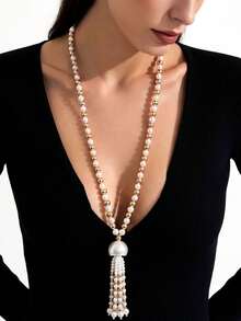 1pc Vintage Elegant Long V-Shape Tassel Necklace Women's Wedding Evening Party Accessory - Long Necklace - View 1