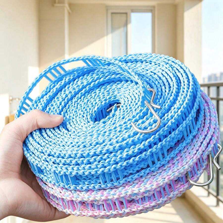 10m Windproof And Non-Slip Retractable Clothesline With Grid-Style Slots – Suitable For Drying Clothes And Blankets; Ideal For Outdoor Camping, Travel, And Home Use (Nylon Material)