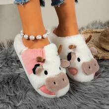 Pink Calf Shaped Plush Thick Sole Thermal Slippers, Cute Style Home Slippers, Essential Thermal Slippers For Autumn And Winter - Pink - View 3