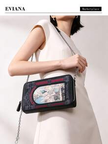 Dompet Panjang Wanita Modis Retro Lucu Motif Kelinci 2026, Dompet Clutch dengan Ilustrasi Bordir dan Resleting, Dompet Gaya Feminin dengan Banyak Slot Kartu dan Rantai, Dompet Panjang Selempang Satu Bahu, PU - MultiWarna - View 3