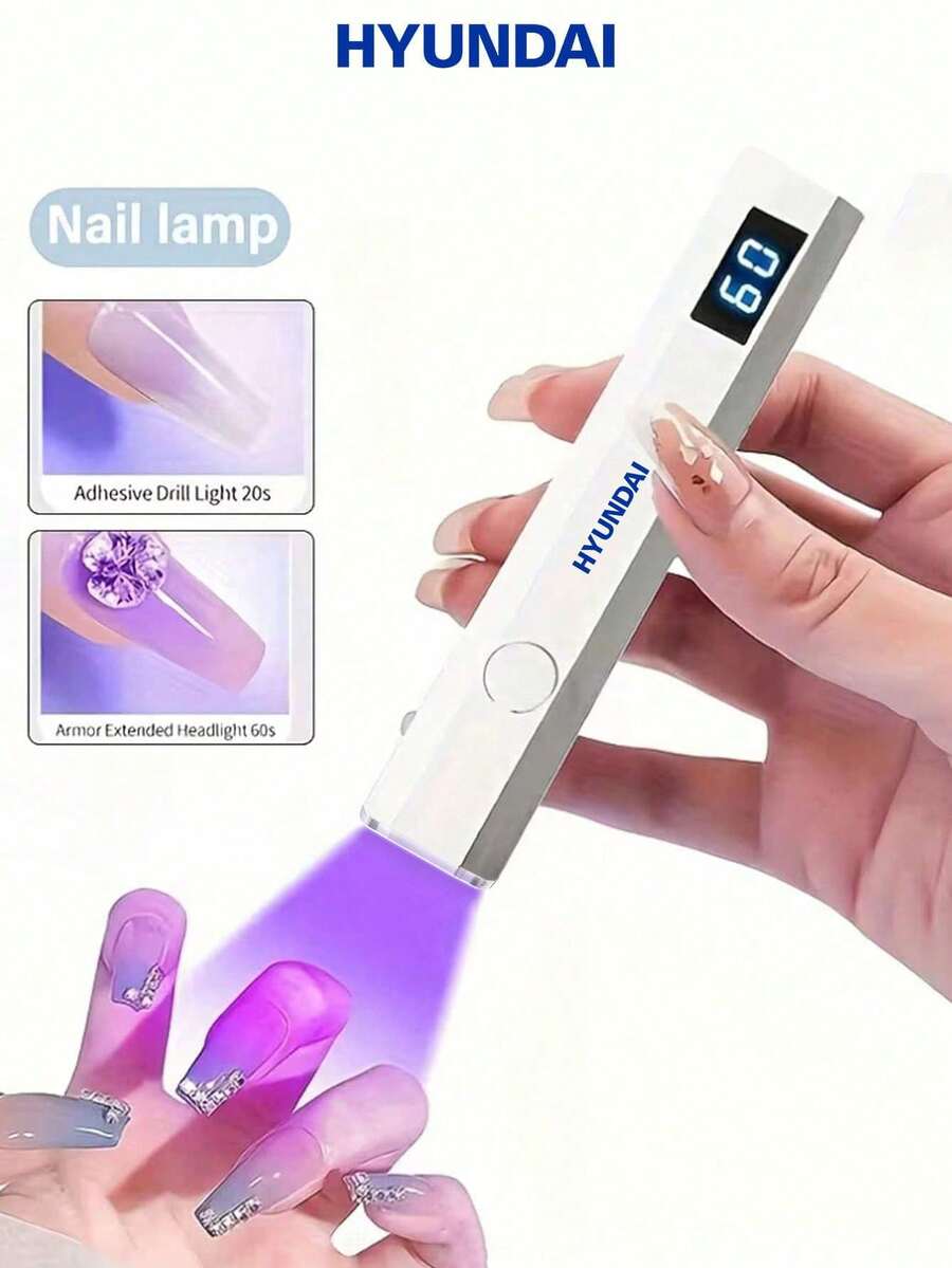 HYUNDAI Portable Mini Nail Dryer, Rechargeable Handheld Nail Lamp, UV/LED Nail Dryer With Digital Display, Fast Nail Drying Light, Suitable For Daily Outdoor Use - White - View 1