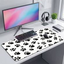 White Background Dog Paw Print Pattern Gaming Mouse Pad, Non-Slip Rubber Desk Mat, Smooth Sliding Surface, Suitable For PC Laptop Office Home, Cute Abstract Art Decor, Back To School Supplies - A - View 5
