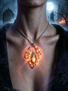 VJS 1pc Glow-In-The-Dark Spider Pendant Necklace, Gothic Punk Style Glowing Animal Design Collarbone Chain, Halloween Dark Aesthetic Jewelry, Unisex - Punk Style Glowing Spider Necklace - View 9