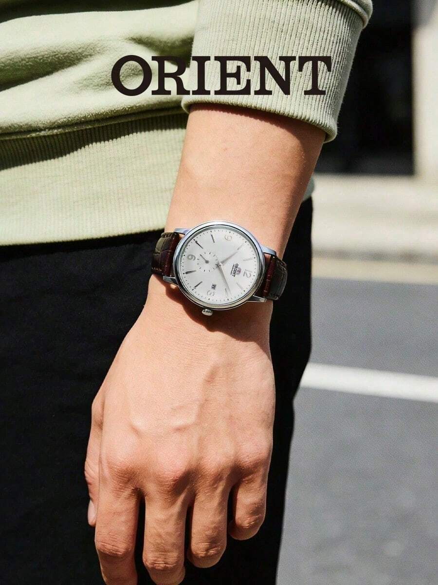 Jam Tangan Otomatis Orient Bambino Pria dengan Detik Kecil, Dial Putih, Tampilan Tanggal, Tali Kulit Cokelat, RA-AP0002S10B - Perak - View 1
