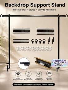 Adjustable Width Photography Backdrop Support Stand With Heavy-Duty Flat Base, Metal Steel Pipe Curtain Frame Set, Suitable For Party, Birthday, Wedding, Holiday Gathering, Photo Booth And Festival Event Decoration - Multicolor - View 1