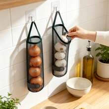Multifunctional Kitchen Mesh Storage Bag, Portable Hanging Perforated Breathable Garlic & Ginger Wall-Mounted Storage Basket, Home Essential Organizer - Multicolor - View 4