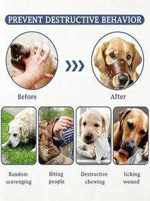 1PC Dog Muzzle, Soft Leather Pet Mouth Cover, Anti Biting, Anti Barking And Anti Eating, Adjustable Breathable Dog Muzzle For Small Medium Large Dogs, Teddy Golden Retriever, Ideal For Daily Walking, Training, Vet Visit And Outdoor Use - Brown - View 2