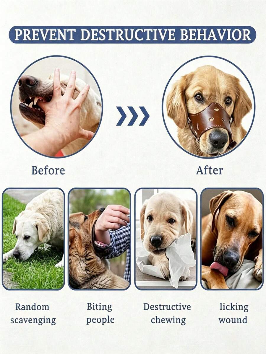1PC Dog Muzzle, Soft Leather Pet Mouth Cover, Anti Biting, Anti Barking And Anti Eating, Adjustable Breathable Dog Muzzle For Small Medium Large Dogs, Teddy Golden Retriever, Ideal For Daily Walking, Training, Vet Visit And Outdoor Use