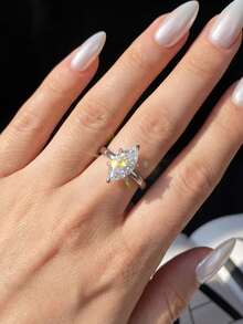 1件莫桑鑽戒指，獨特1CT 6爪馬眼形戒指，適合女性訂婚與派對 - 銀色 - 查看 6
