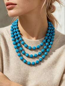 OABE 1pc Bohemian Style Blue Asymmetrical Multi-Layer Beaded Necklace Layered Autumn Outfit Accessory Suitable For Women Daily Wear - Blue - View 8