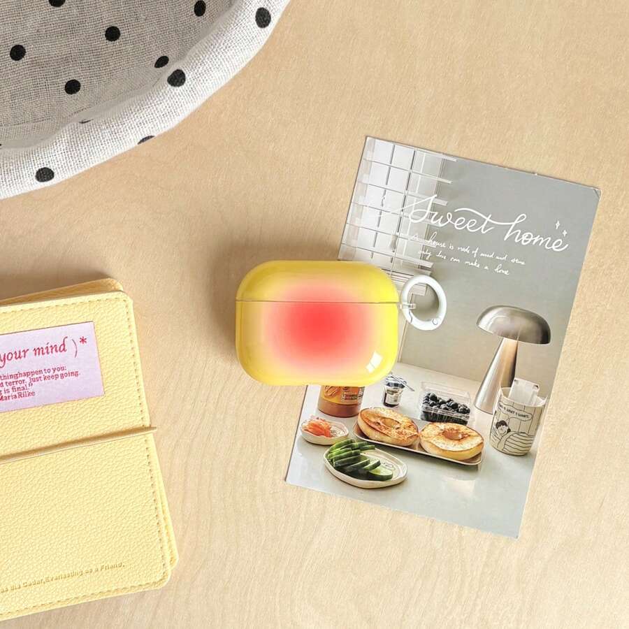 Fresh Yellow Peach Guava Contrast Color Smudging Gradient Glossy Protective Earphone Cover Case Compatible With Airpods 1 2 3 4 Pro Pro2 Pro3