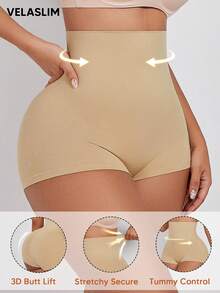 1pc Women's Mid-Waist Tummy Control Shaping Butt Lifting Short Panties - Apricot - View 3