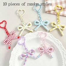 10/5/1pc Colorful Plaid Polka Dot Bow Keychain, Heart Buckle Cute Bag Pendant, Macaron Color Bow Hanging Decoration Accessory - Multicolor - View 9