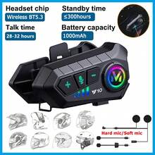 Y10 Motorcycle Helmet Wireless Headphones Bluetooth 5.3 Intelligent Noise Cancellation HiFi Sound Dual Phone Connection AI Voice Assistant 1000mAh Battery Multiple Microphones Fits All Helmets Ideal For Outdoor Riding - Y10 (No Intercom) - View 1